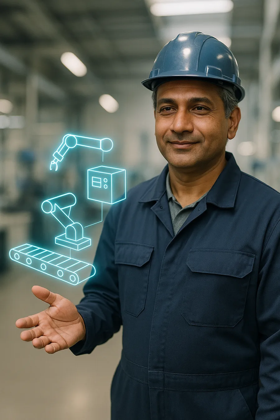 A manufacturing worker training in XR