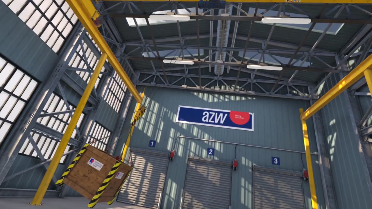 VR crane simulator: load on the hook in the training hall